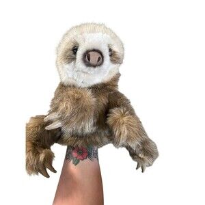 Folkmanis Three-Toed Sloth Hand Puppet Brown Cream Plush Realistic Animal